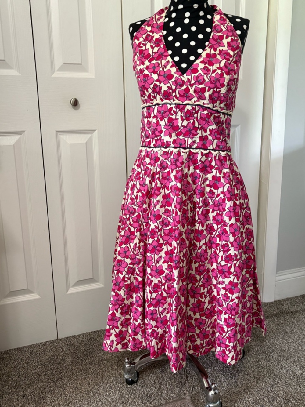 Pink Floral Halter Fit-and-Flare Dress